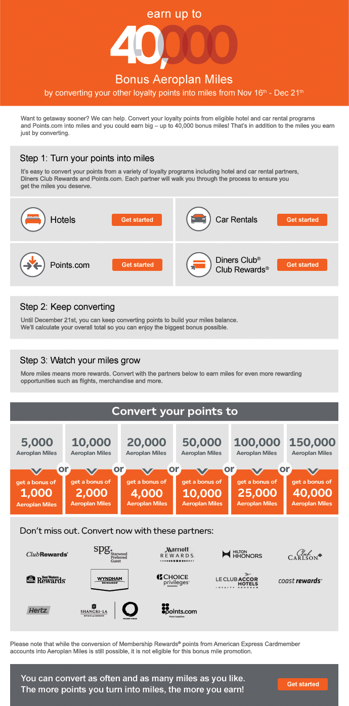 Aeroplan 2015 Fall Convert Promo (Nov 16 ‑ Dec 21, 2015)