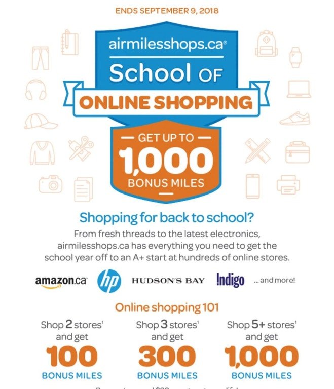Airmilesshops.ca Back-to-School Promotion – Get 100/300/1000 Air Miles shopping at 2/3/5 stores