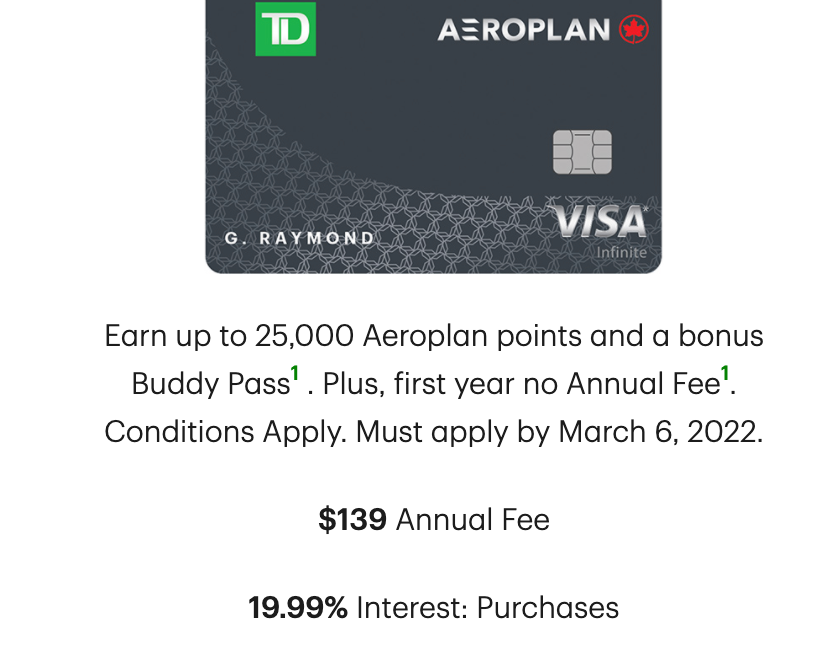 td-aeroplan-visa-infinite-card-first-year-fee-earn-25k-aeroplan